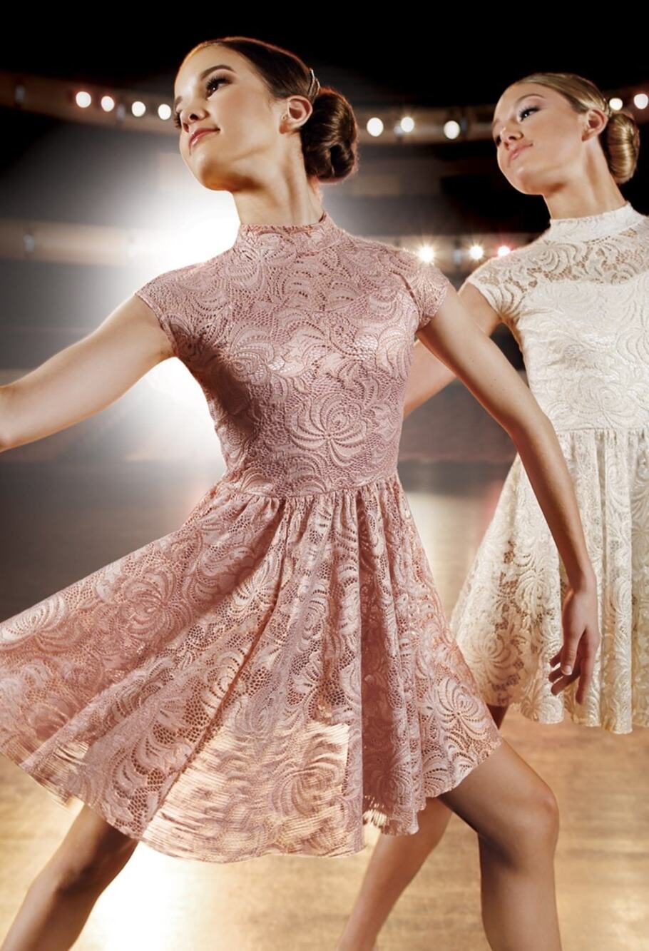 Weissman Girls Lace Leotard Dress Pale Pink with Gold Shimmer Size 14 LC